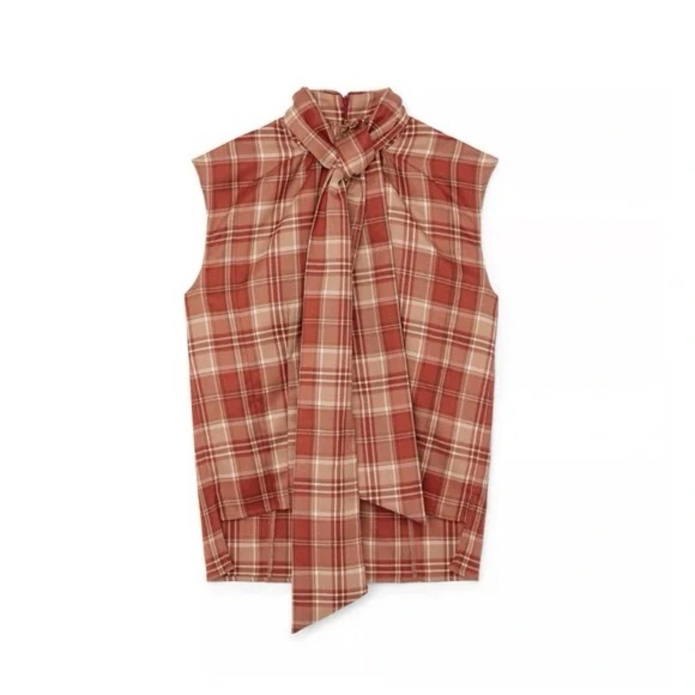 G. Label Giana Plaid Bow Tie Top In Red Plaid